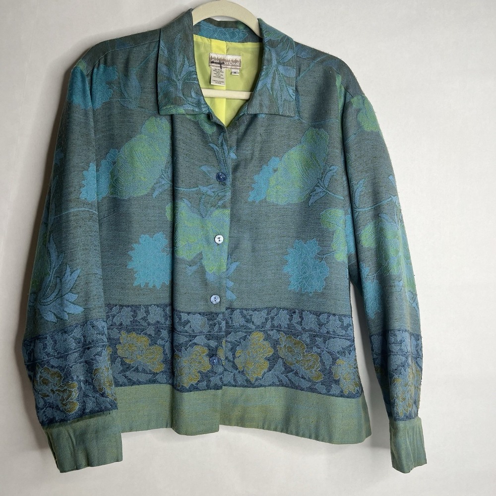 Coldwater Creek Jacket Womens M Blue Green‎ Floral Embroidered Colorful Workwear